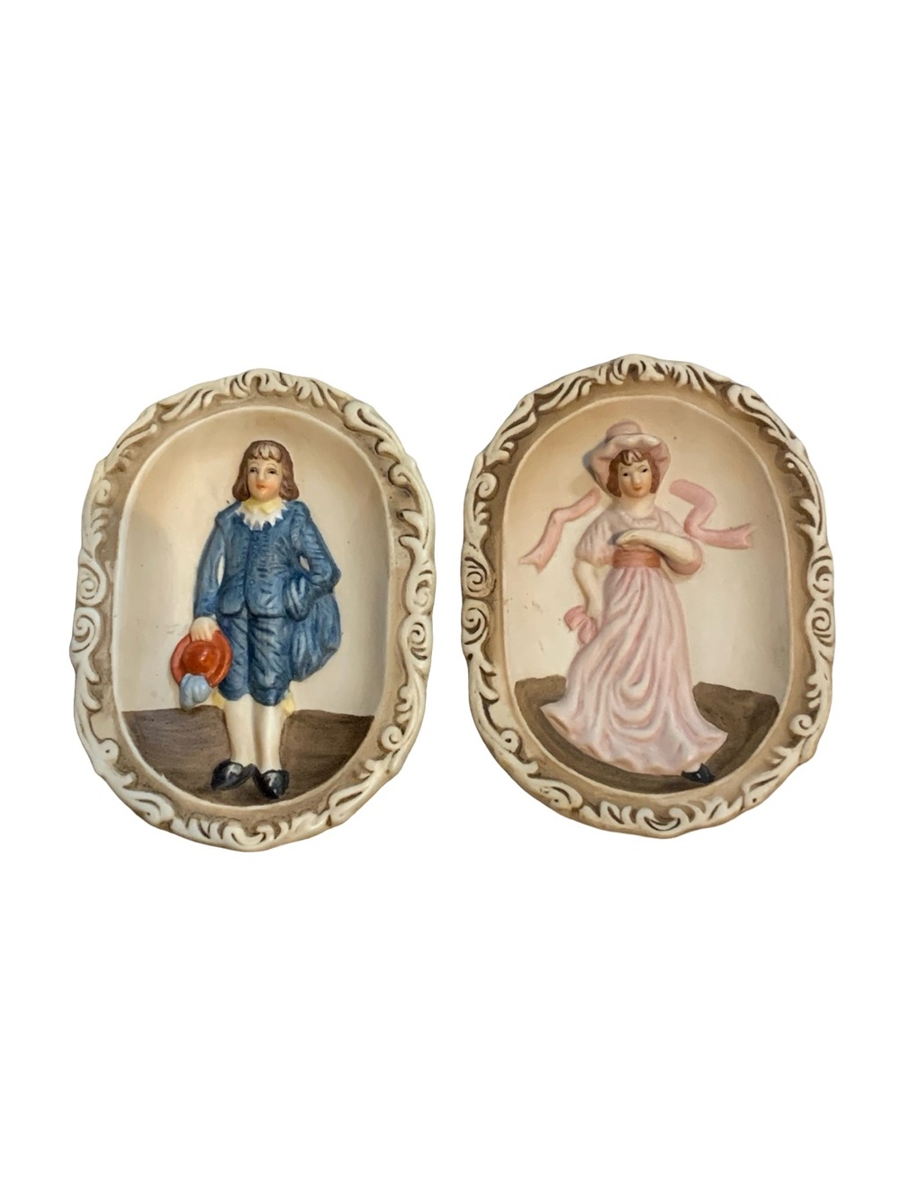Lefton Handpainted Pinkie and Blue Boy Porcelain Bisque Wall Plaques Vintage